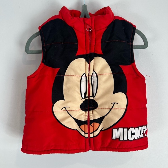 Y2K Disney Baby Mickey Mouse Red Puffer Vest Size 12M - Picture 1 of 6